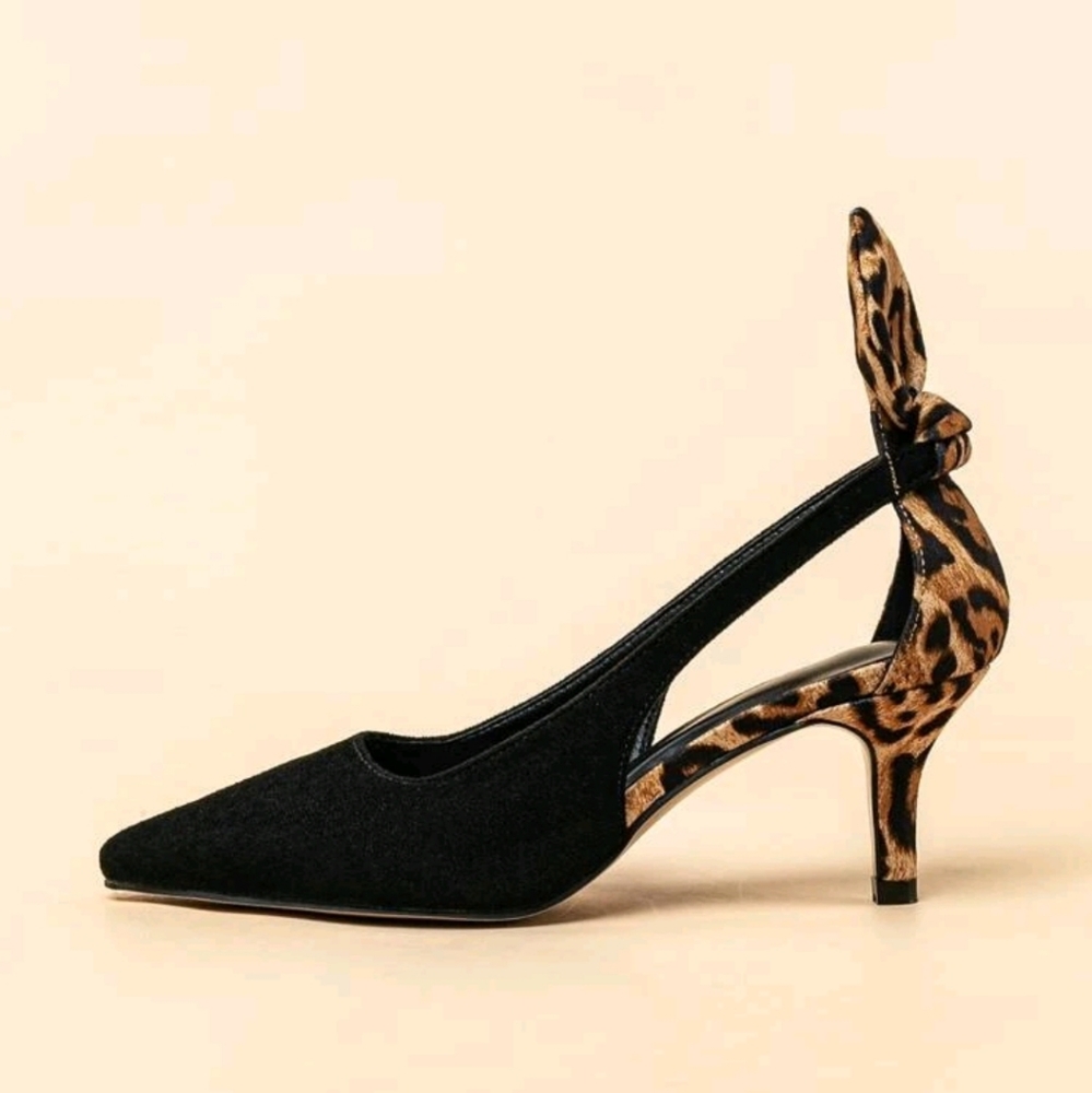 Leopard Print Suede Bow Cutout Heels